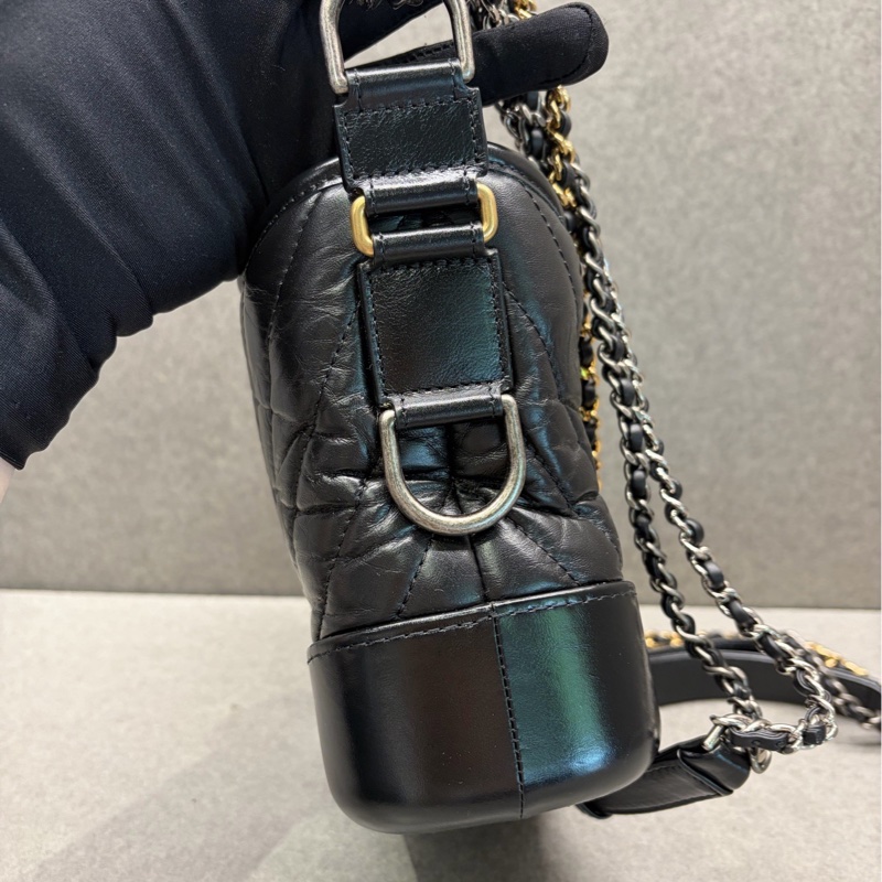 Chanel香奈兒 黑金V紋 流浪小號 鏈條單肩斜挎包-7