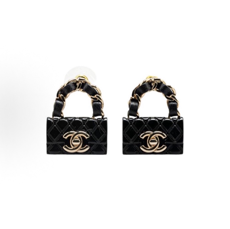 CHANEL香奈兒 23C 包包皮穿鏈耳釘 樹脂 小羊皮 金屬 耳環 附件:盒-1