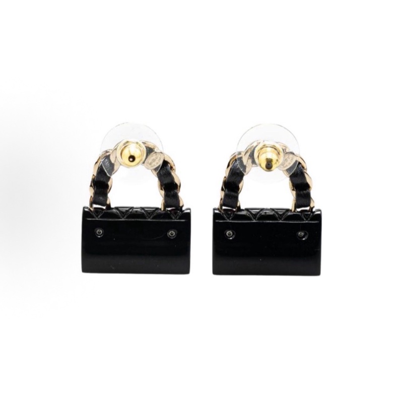 CHANEL香奈兒 23C 包包皮穿鏈耳釘 樹脂 小羊皮 金屬 耳環 附件:盒-2
