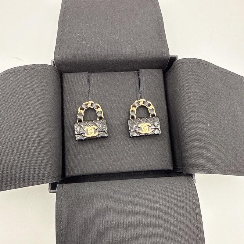 CHANEL香奈兒 23C 包包皮穿鏈耳釘 樹脂 小羊皮 金屬 耳環 附件:盒-3