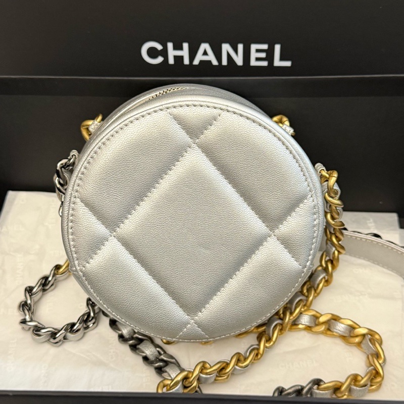 chanel香奈兒 銀色19bag圓餅包手提斜挎包 30開-1