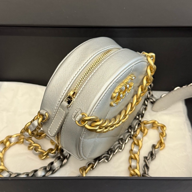 chanel香奈兒 銀色19bag圓餅包手提斜挎包 30開-2