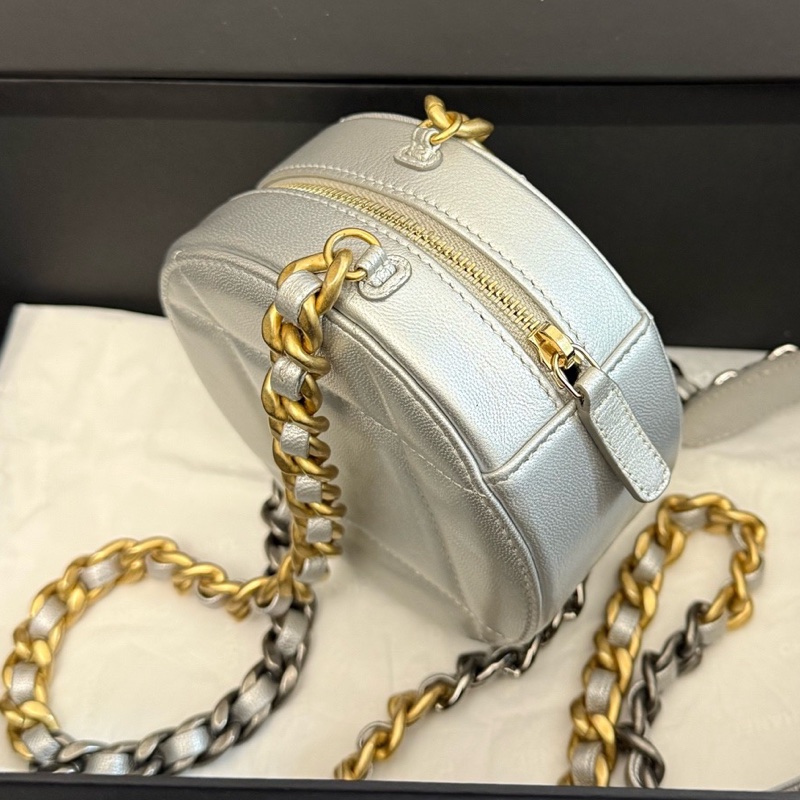 chanel香奈兒 銀色19bag圓餅包手提斜挎包 30開-3
