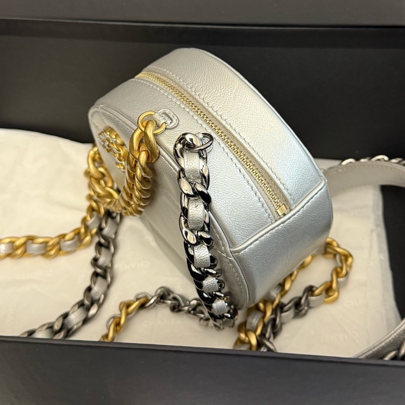 chanel香奈兒 銀色19bag圓餅包手提斜挎包 30開-4