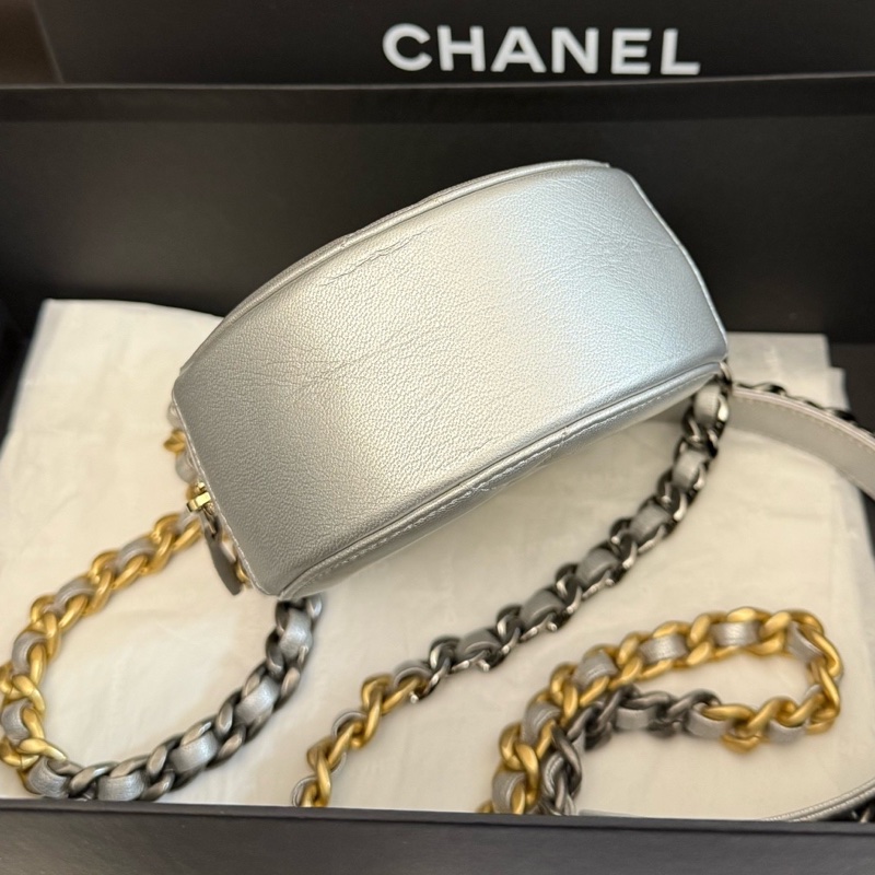 chanel香奈兒 銀色19bag圓餅包手提斜挎包 30開-5