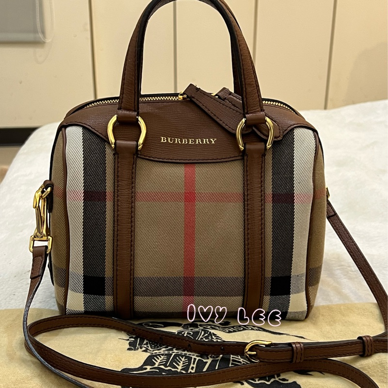 Burberry Alchester 棕色經典格紋 波士頓 保齡球手提包/斜背包 3980841 正品 二手精品-0