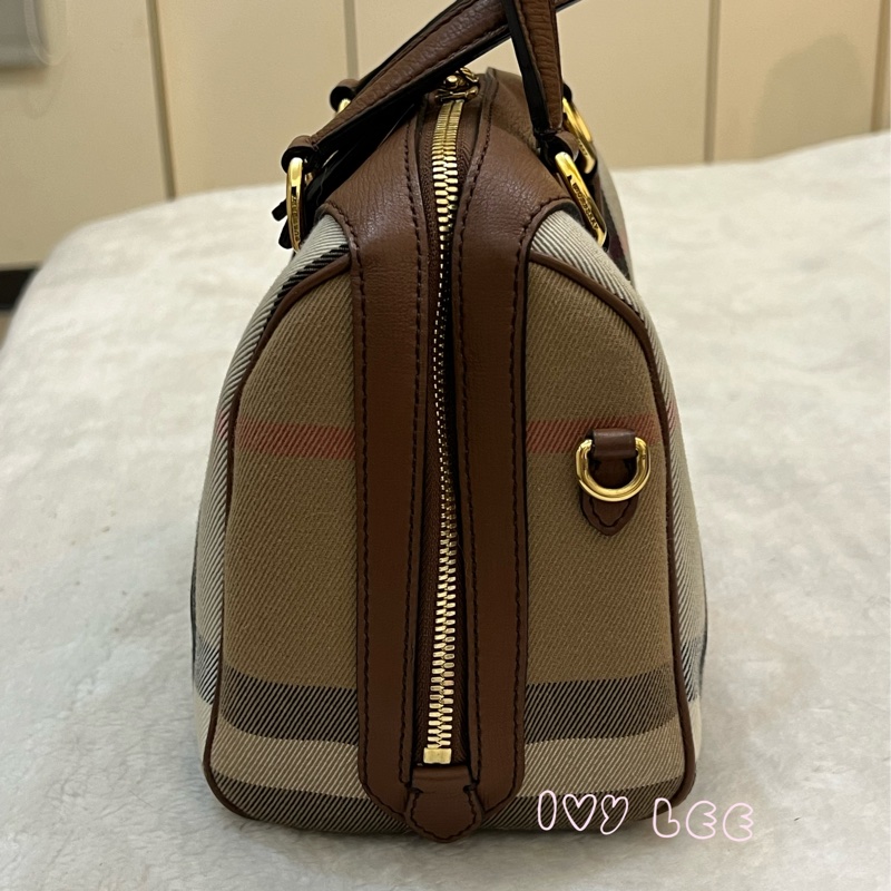 Burberry Alchester 棕色經典格紋 波士頓 保齡球手提包/斜背包 3980841 正品 二手精品-3