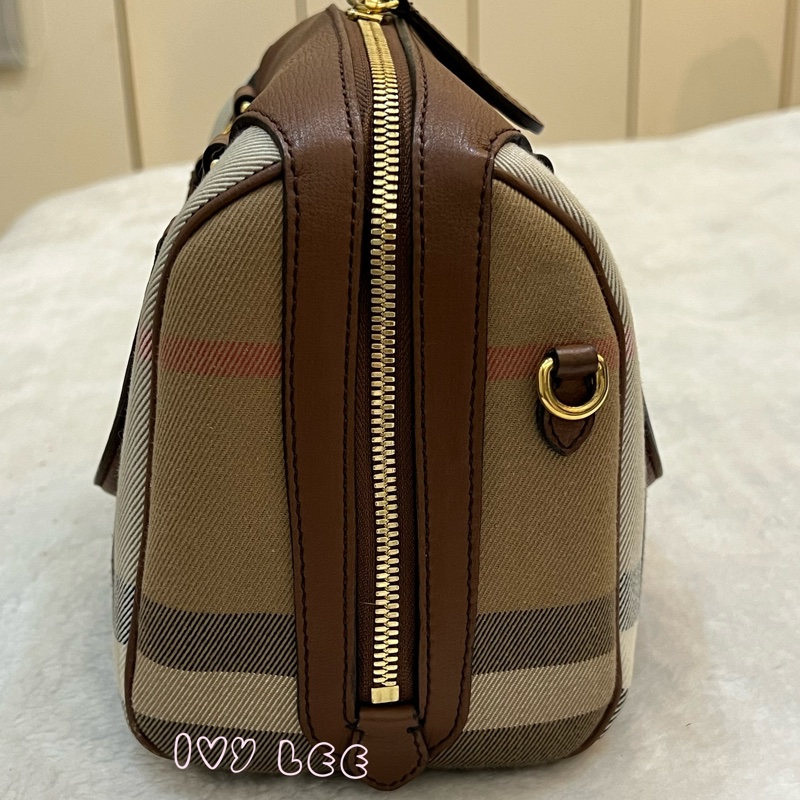 Burberry Alchester 棕色經典格紋 波士頓 保齡球手提包/斜背包 3980841 正品 二手精品-4