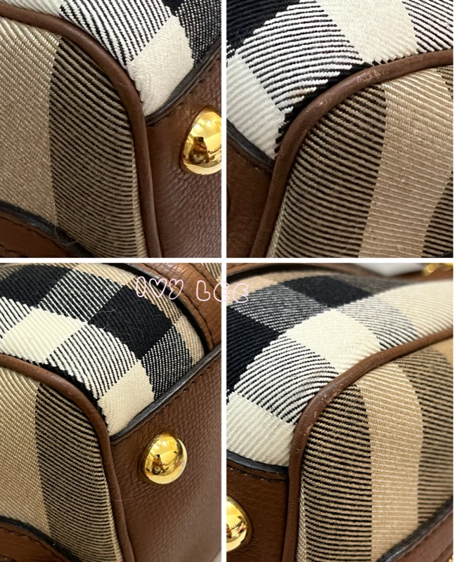 Burberry Alchester 棕色經典格紋 波士頓 保齡球手提包/斜背包 3980841 正品 二手精品-17