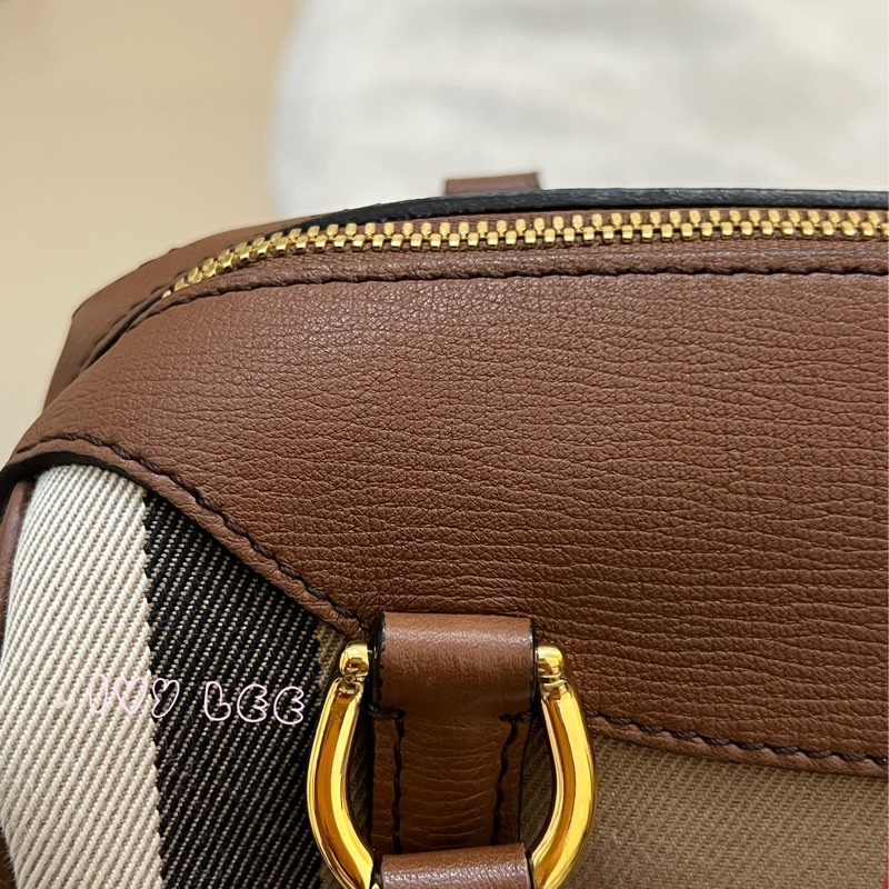 Burberry Alchester 棕色經典格紋 波士頓 保齡球手提包/斜背包 3980841 正品 二手精品-21