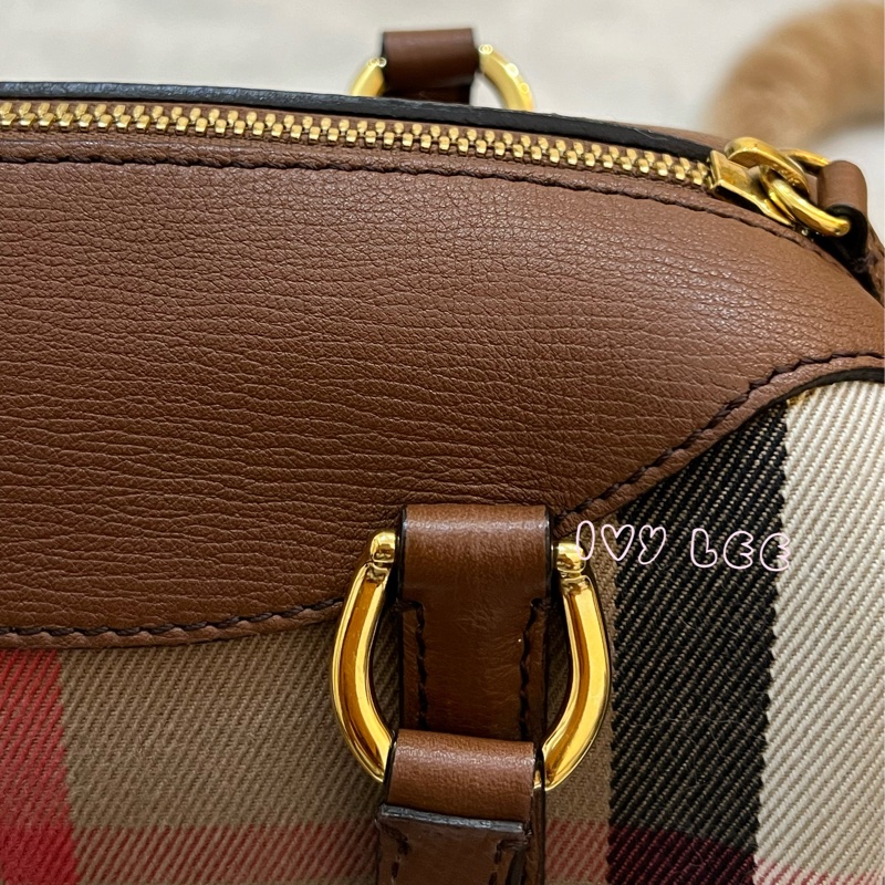 Burberry Alchester 棕色經典格紋 波士頓 保齡球手提包/斜背包 3980841 正品 二手精品-22
