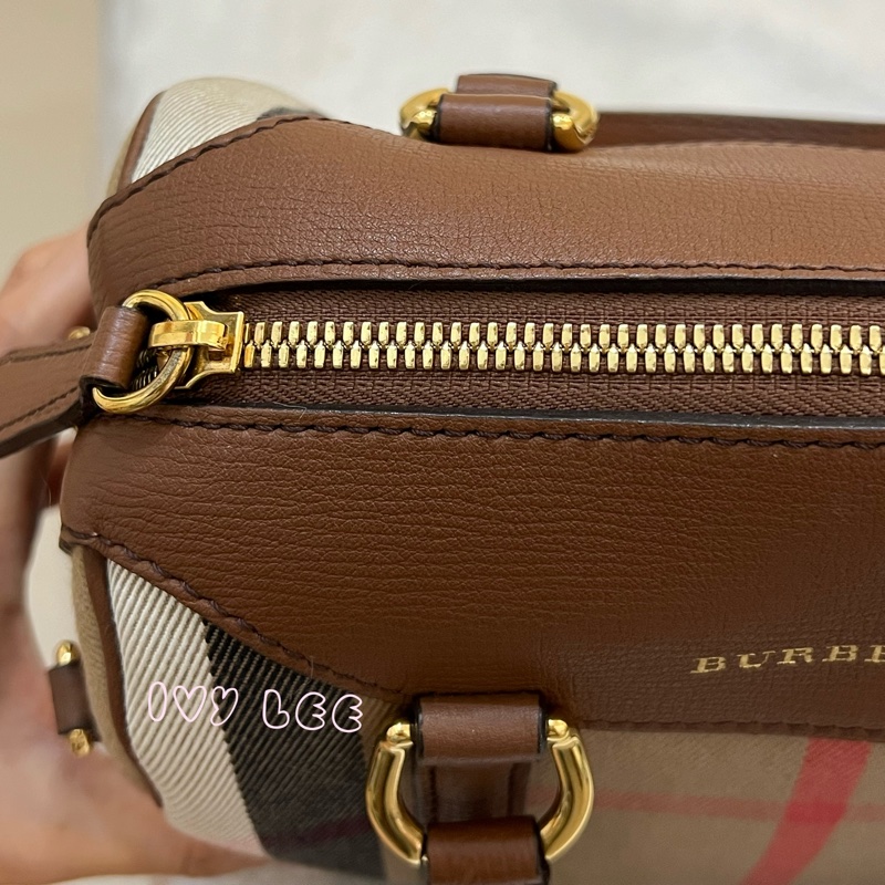 Burberry Alchester 棕色經典格紋 波士頓 保齡球手提包/斜背包 3980841 正品 二手精品-25