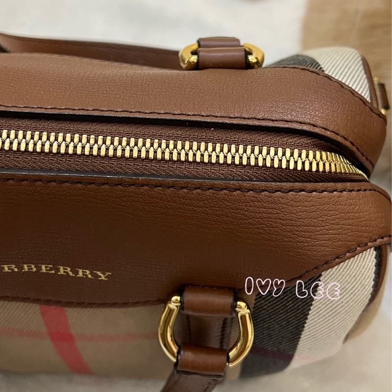 Burberry Alchester 棕色經典格紋 波士頓 保齡球手提包/斜背包 3980841 正品 二手精品-26