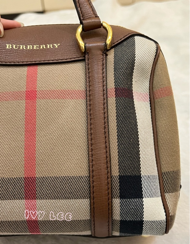 Burberry Alchester 棕色經典格紋 波士頓 保齡球手提包/斜背包 3980841 正品 二手精品-32