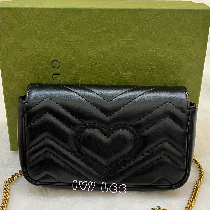 GUCCI GG Mormont 絎縫 超迷你袋 小包 斜背包 肩背包 476433 黑金MARMONT 正品 二手精品-1