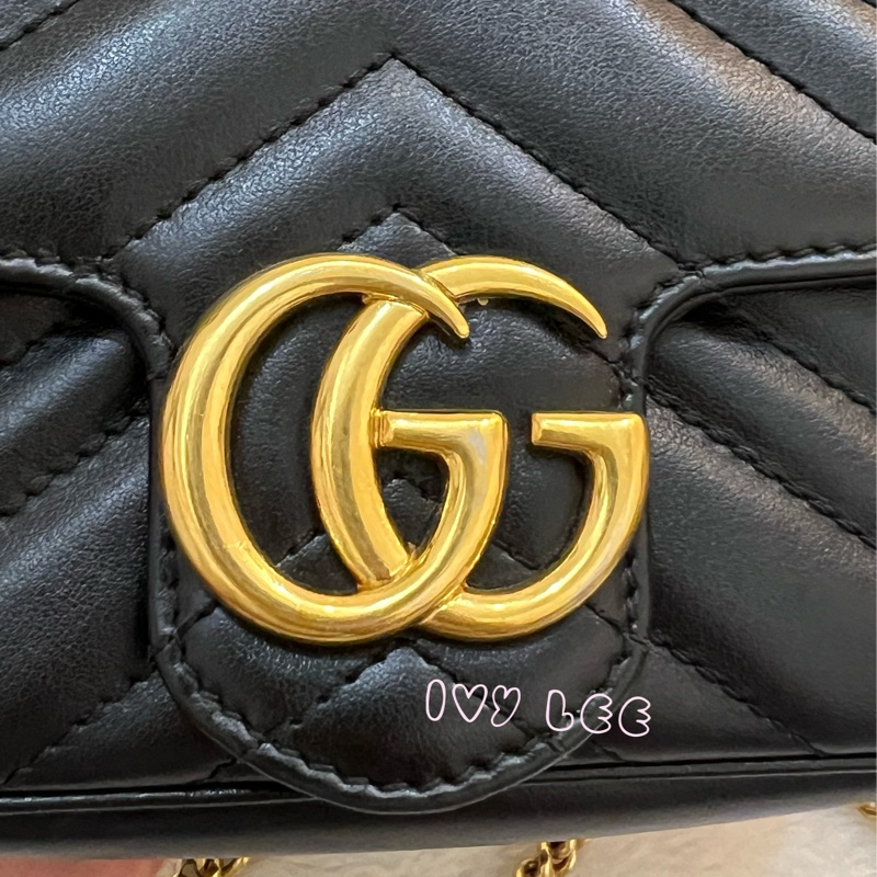 GUCCI GG Mormont 絎縫 超迷你袋 小包 斜背包 肩背包 476433 黑金MARMONT 正品 二手精品-3