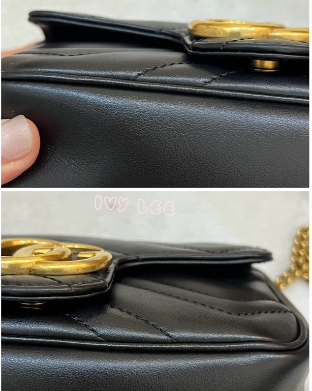 GUCCI GG Mormont 絎縫 超迷你袋 小包 斜背包 肩背包 476433 黑金MARMONT 正品 二手精品-8