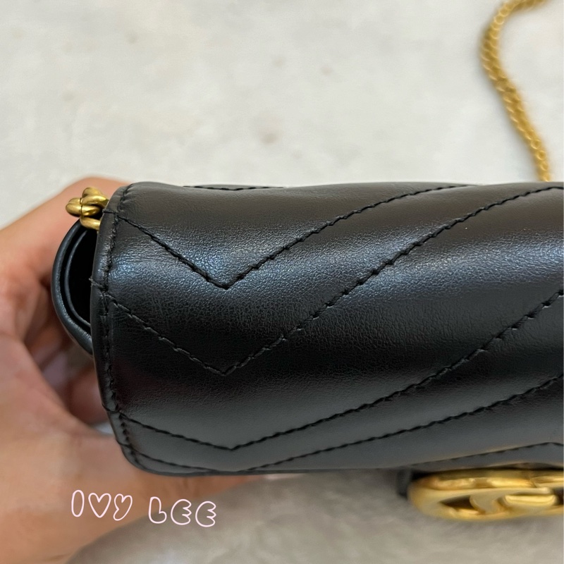 GUCCI GG Mormont 絎縫 超迷你袋 小包 斜背包 肩背包 476433 黑金MARMONT 正品 二手精品-19