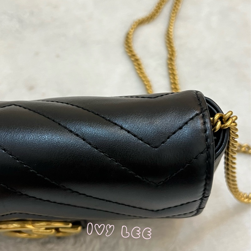 GUCCI GG Mormont 絎縫 超迷你袋 小包 斜背包 肩背包 476433 黑金MARMONT 正品 二手精品-20