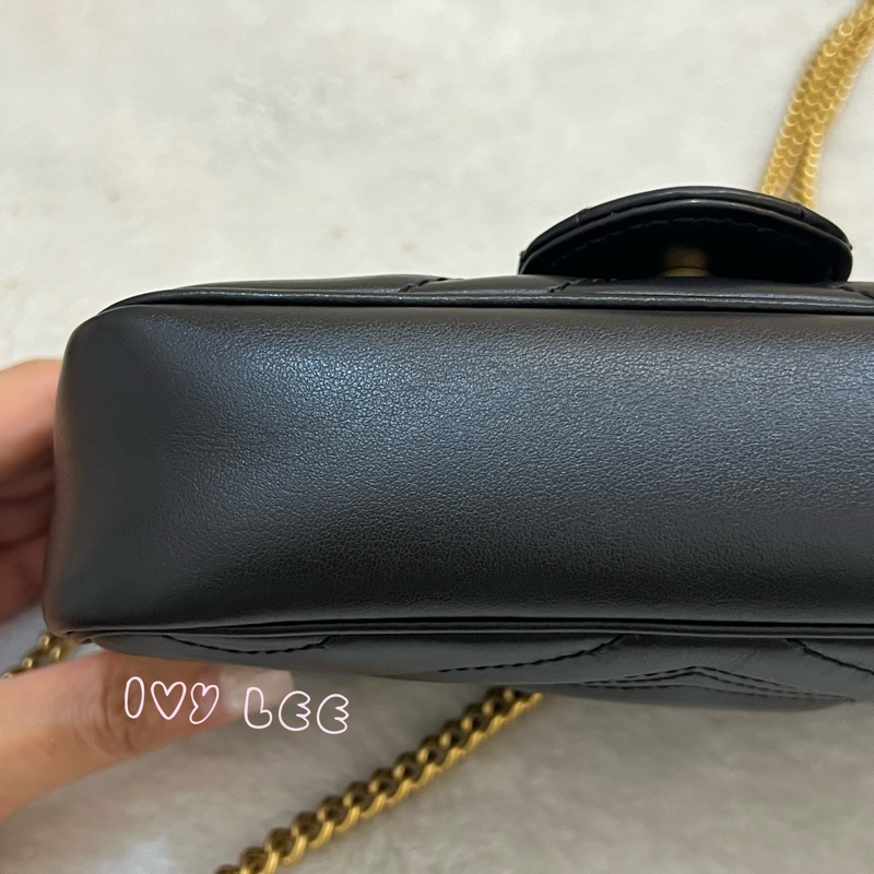 GUCCI GG Mormont 絎縫 超迷你袋 小包 斜背包 肩背包 476433 黑金MARMONT 正品 二手精品-21