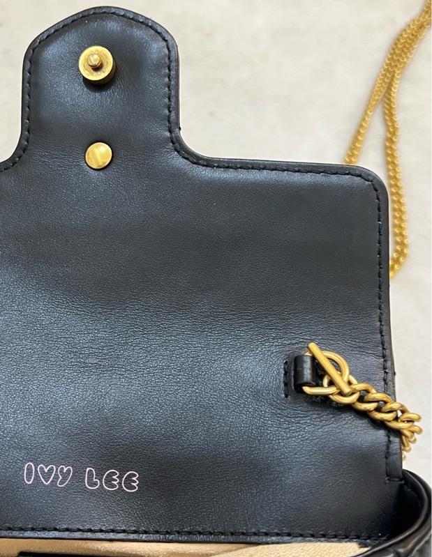 GUCCI GG Mormont 絎縫 超迷你袋 小包 斜背包 肩背包 476433 黑金MARMONT 正品 二手精品-23