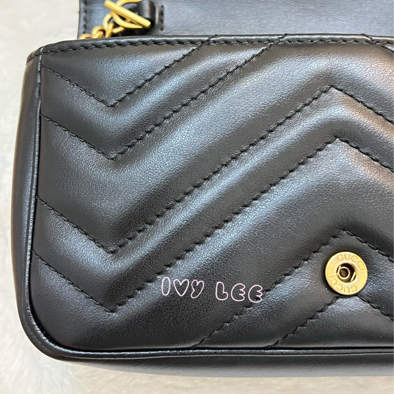 GUCCI GG Mormont 絎縫 超迷你袋 小包 斜背包 肩背包 476433 黑金MARMONT 正品 二手精品-25