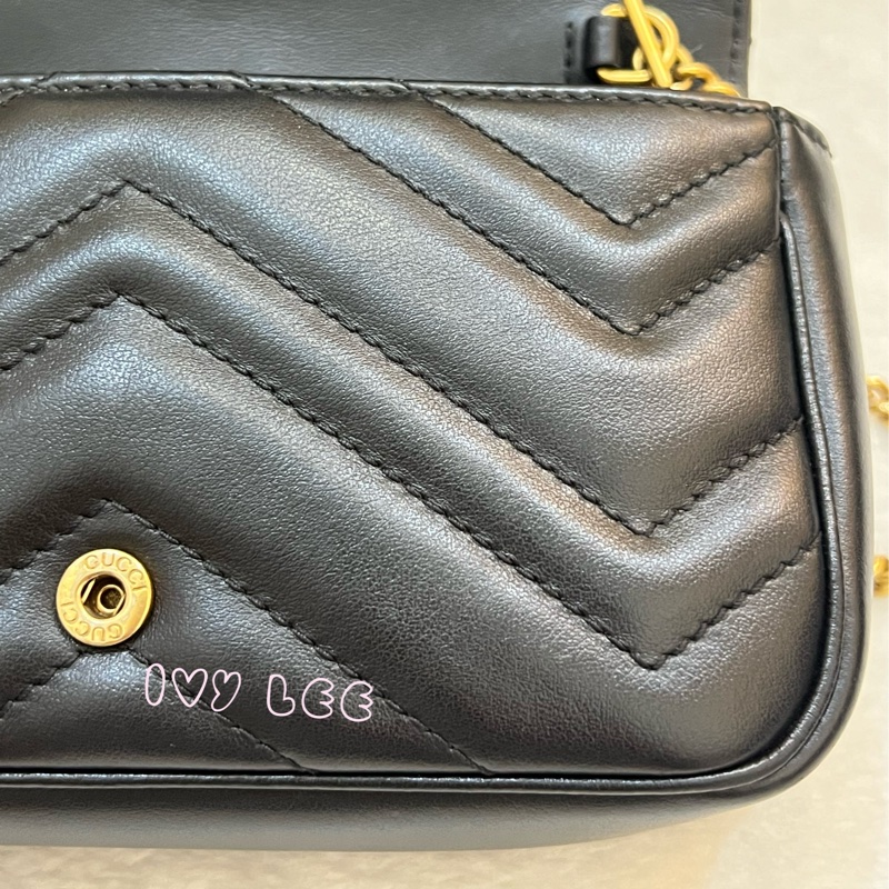 GUCCI GG Mormont 絎縫 超迷你袋 小包 斜背包 肩背包 476433 黑金MARMONT 正品 二手精品-26