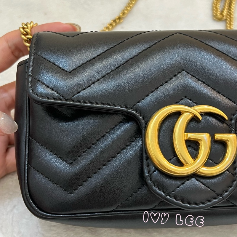 GUCCI GG Mormont 絎縫 超迷你袋 小包 斜背包 肩背包 476433 黑金MARMONT 正品 二手精品-29