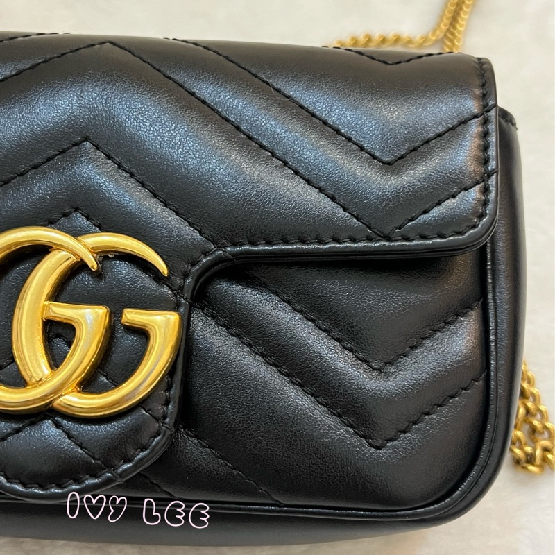 GUCCI GG Mormont 絎縫 超迷你袋 小包 斜背包 肩背包 476433 黑金MARMONT 正品 二手精品-30
