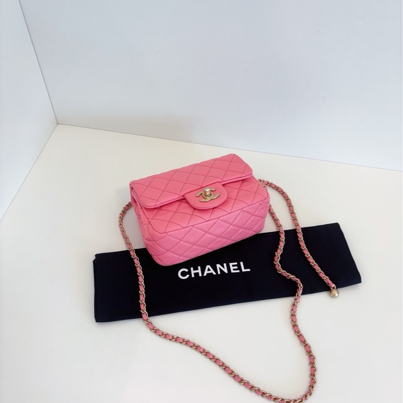 💎Chanel香奈兒|珊瑚粉色編織核桃金球CF方胖鏈條包|芯片款皺摺小羊皮|98新-6