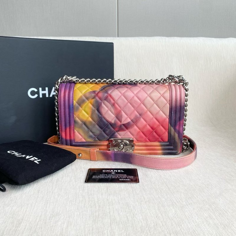 Chanel 彩虹塗鴉Leboy中號 羊皮銀扣 25*15*7 98新配件盒子 塵袋 保卡-2