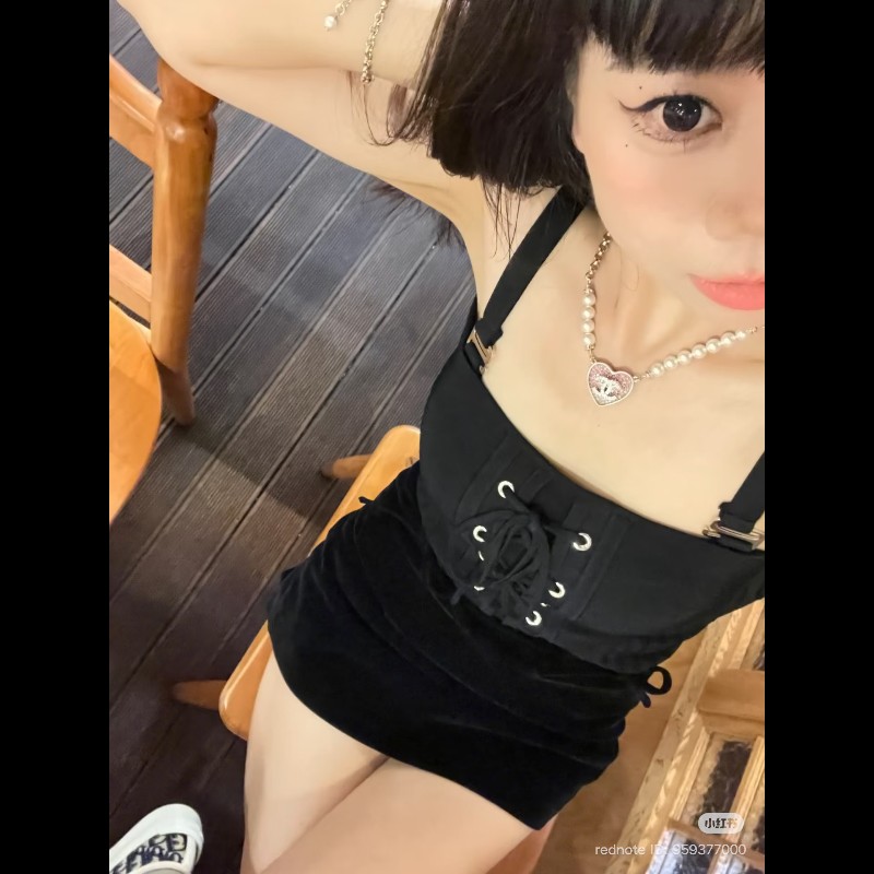 香奈兒23P粉色漸層粉鑽雙面愛心珍珠項鏈-5