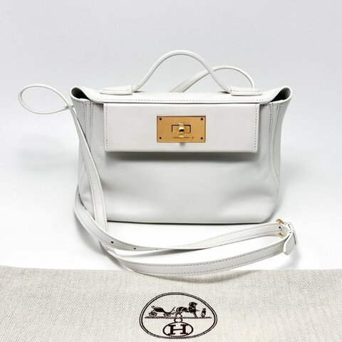 HERMES 純白色金扣2424mini手提肩背斜背包21*16*11 99新配件塵袋