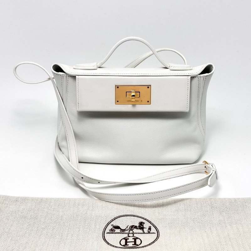 HERMES 純白色金扣2424mini手提肩背斜背包21*16*11 99新配件塵袋-0