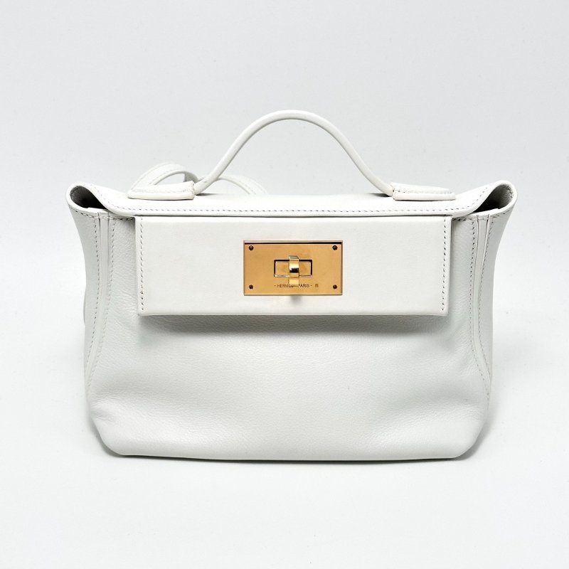 HERMES 純白色金扣2424mini手提肩背斜背包21*16*11 99新配件塵袋-5