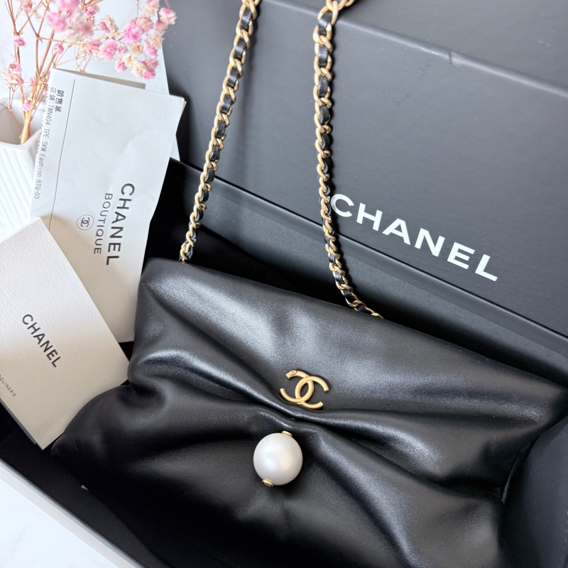 CHANEL✨25S 黑金珍珠蝴蝶結斜背包手拿包鏈條包 晚宴包鏈條可拆 台灣購證-2