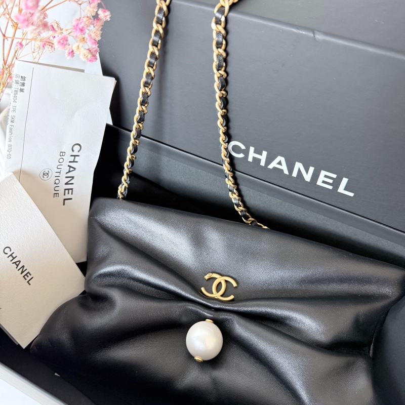 CHANEL✨25S 黑金珍珠蝴蝶結斜背包手拿包鏈條包 晚宴包鏈條可拆 台灣購證-3