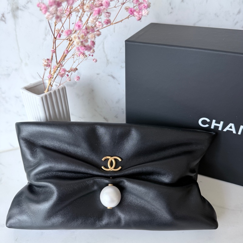 CHANEL✨25S 黑金珍珠蝴蝶結斜背包手拿包鏈條包 晚宴包鏈條可拆 台灣購證-4
