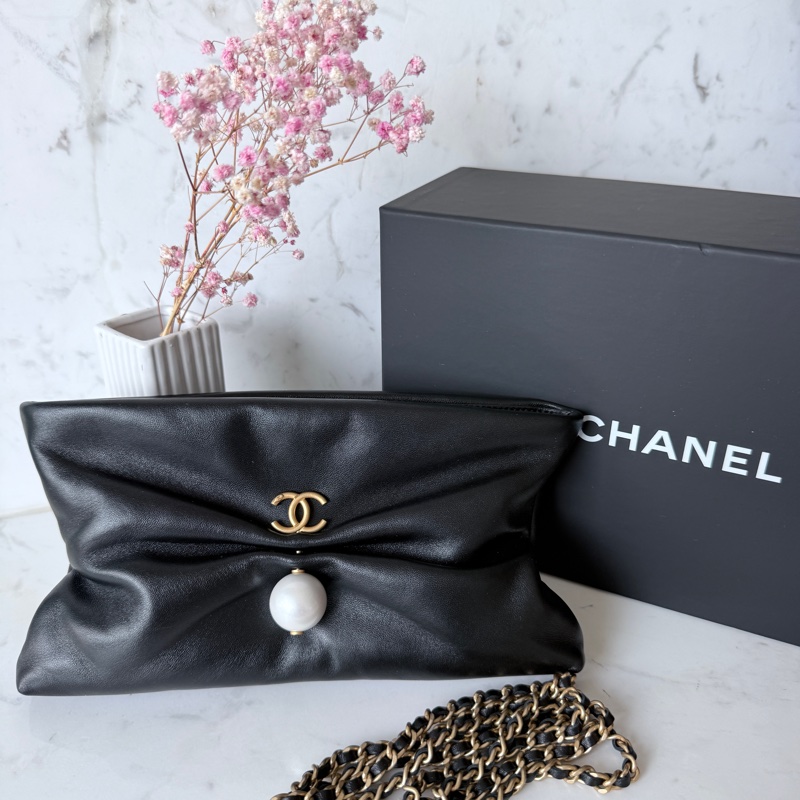 CHANEL✨25S 黑金珍珠蝴蝶結斜背包手拿包鏈條包 晚宴包鏈條可拆 台灣購證-6