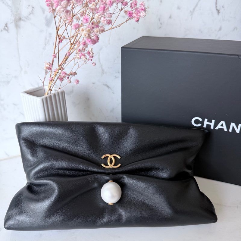 CHANEL✨25S 黑金珍珠蝴蝶結斜背包手拿包鏈條包 晚宴包鏈條可拆 台灣購證-10