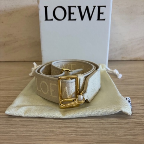 Loewe 品牌帆布肩背帶 米白色