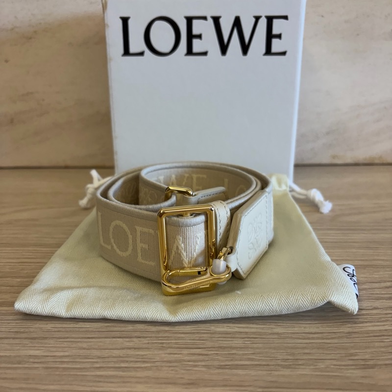 Loewe 品牌帆布肩背帶 米白色-0