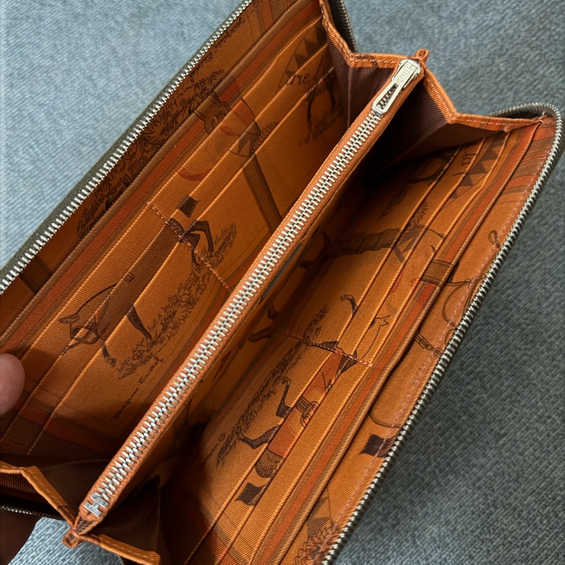 愛馬仕Hermes Silk'In 金棕色拉鍊絲巾長夾-6