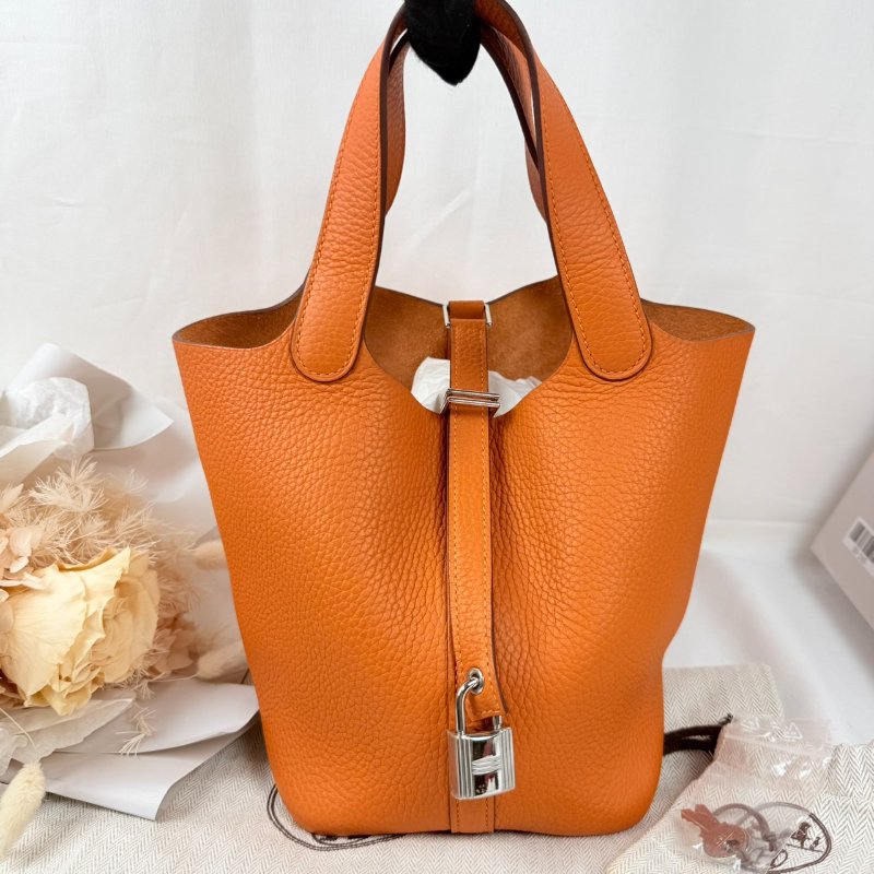 狀態良好 HERMES 愛馬仕 Picotin Lock 18 銀釦 菜籃子 手提包 框Q-0