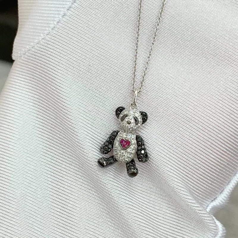 Qeelin 麒麟 Bobo系列熊貓🐼滿鑽項鍊,太可愛了,配件盒子-1