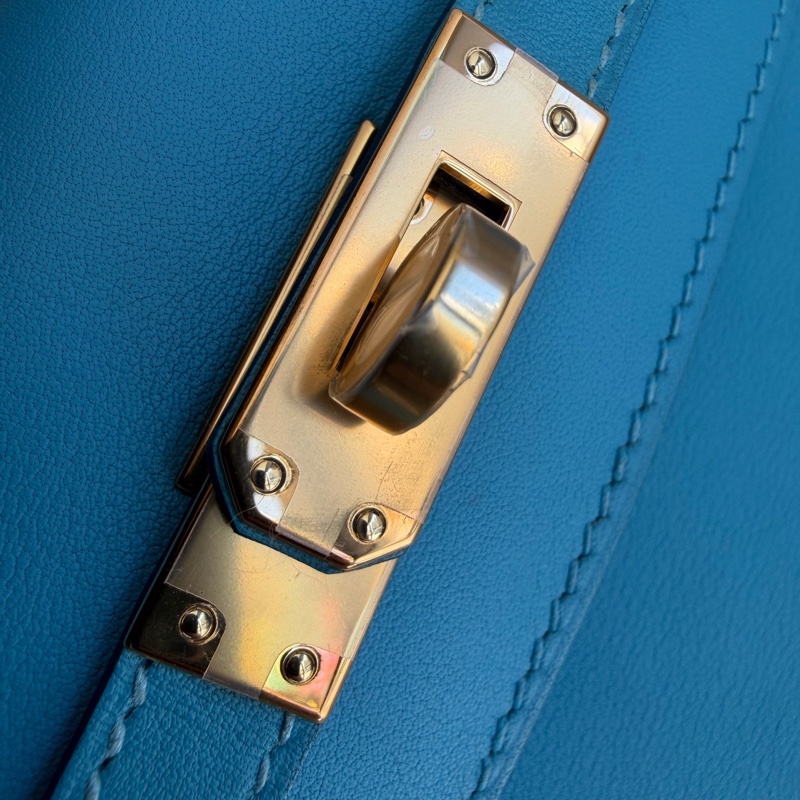 🌈Hermes💙Mini Kelly一代💙P3北方藍金扣💙98新🌈Swift皮🌟貼膜在🌟有盒💙 kelly pochette🌟minikelly🌟kelly🌟minikelly一代🌟 kellypochette🌟愛馬仕🌟-1