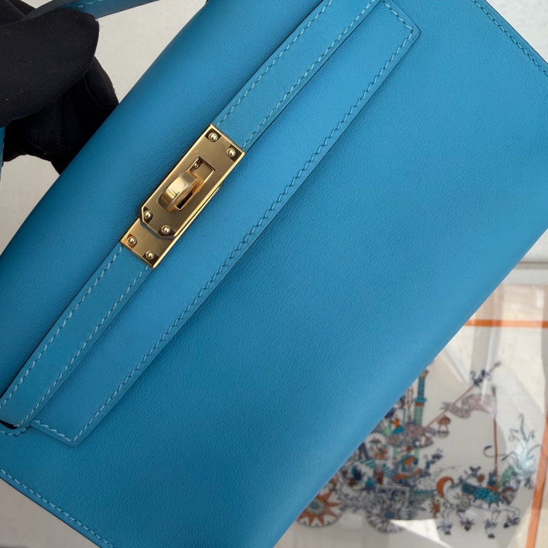🌈Hermes💙Mini Kelly一代💙P3北方藍金扣💙98新🌈Swift皮🌟貼膜在🌟有盒💙 kelly pochette🌟minikelly🌟kelly🌟minikelly一代🌟 kellypochette🌟愛馬仕🌟-2