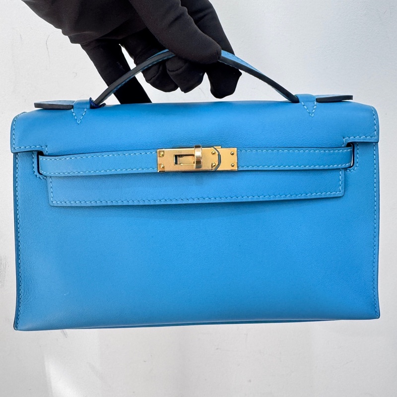 🌈Hermes💙Mini Kelly一代💙P3北方藍金扣💙98新🌈Swift皮🌟貼膜在🌟有盒💙 kelly pochette🌟minikelly🌟kelly🌟minikelly一代🌟 kellypochette🌟愛馬仕🌟-5