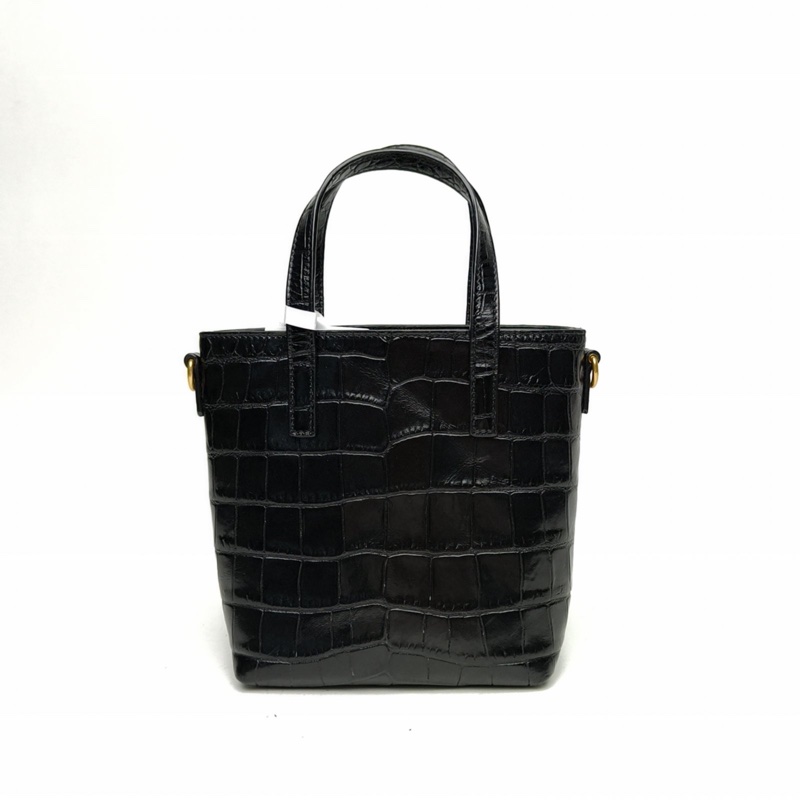 SAINT LAURENT 黑色牛皮金扣minitote水桶鱷魚壓紋手提斜挎包-2