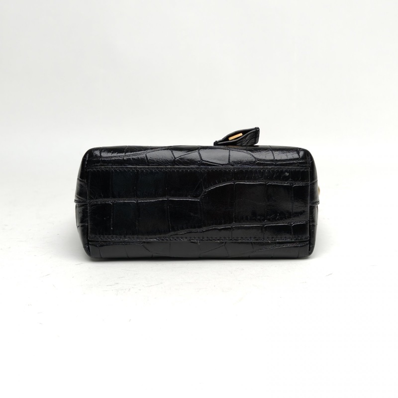 SAINT LAURENT 黑色牛皮金扣minitote水桶鱷魚壓紋手提斜挎包-3